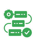Flowchart with gears and checkmark